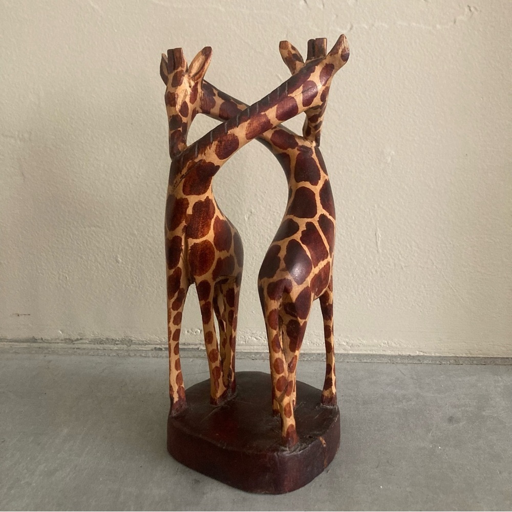 Vintage South African Handcrafted Wooden Giraffe Sculpture Brown
